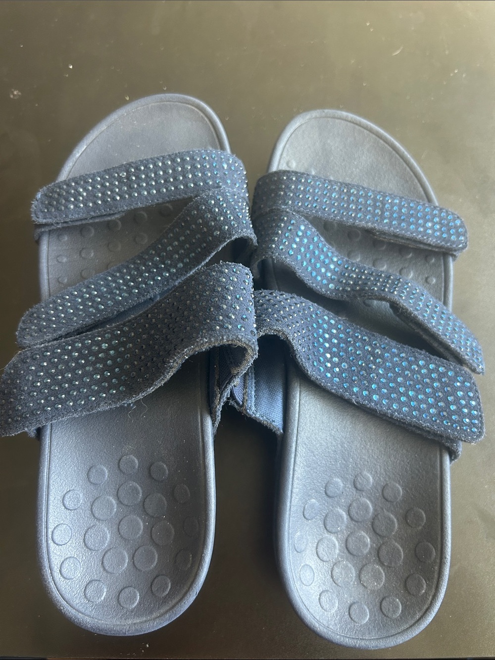 Vionic Women's Navy Blue Triple-Strap Slide Sandals